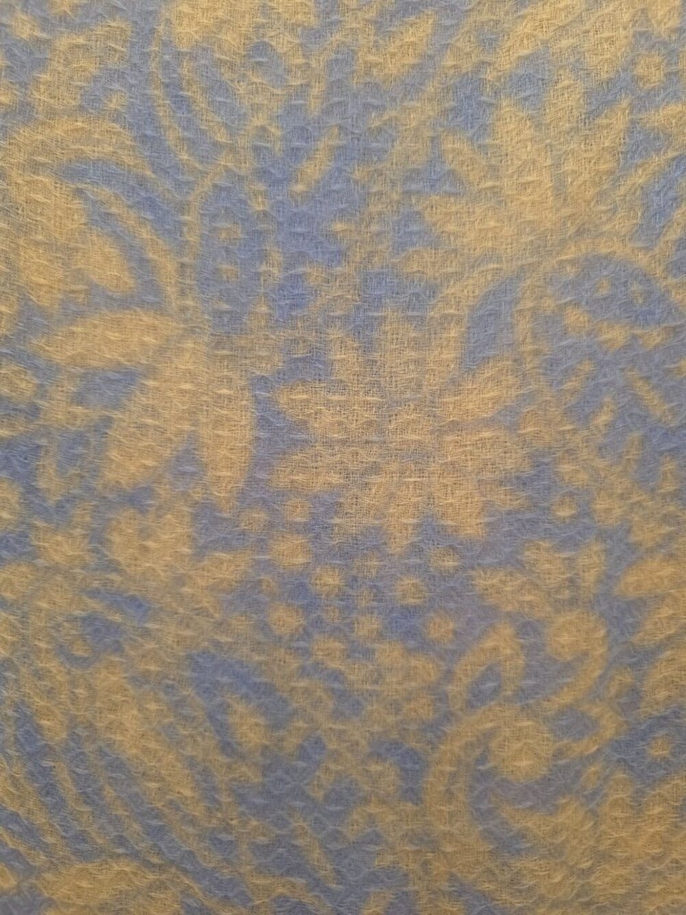 Épice Paris 100% Wool Blue Gold Floral Sheer Fringe Super-Soft Scarf Shawl 33x76 - Picture 2 of 5